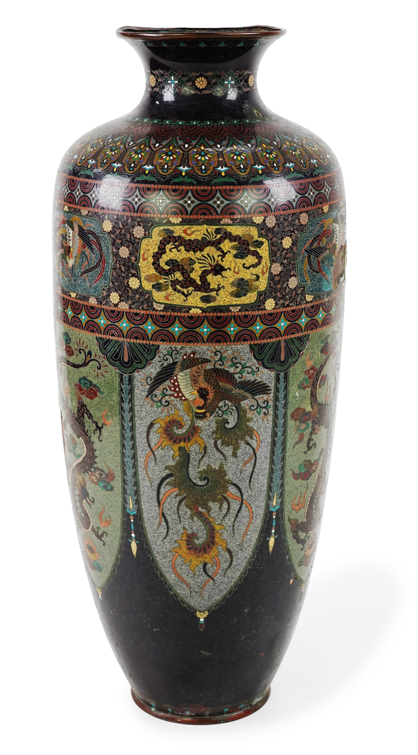 A massive Japanese cloisonné enamel vase, Kyoto, early 20th century